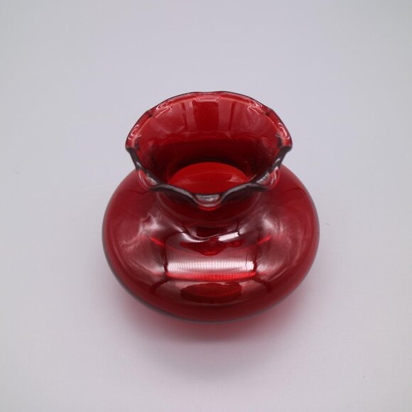 Vintage American Anchor Hocking Ruby Red Flared Ruffle Top 3" Vases Set of 4 - Picture 3 of 7